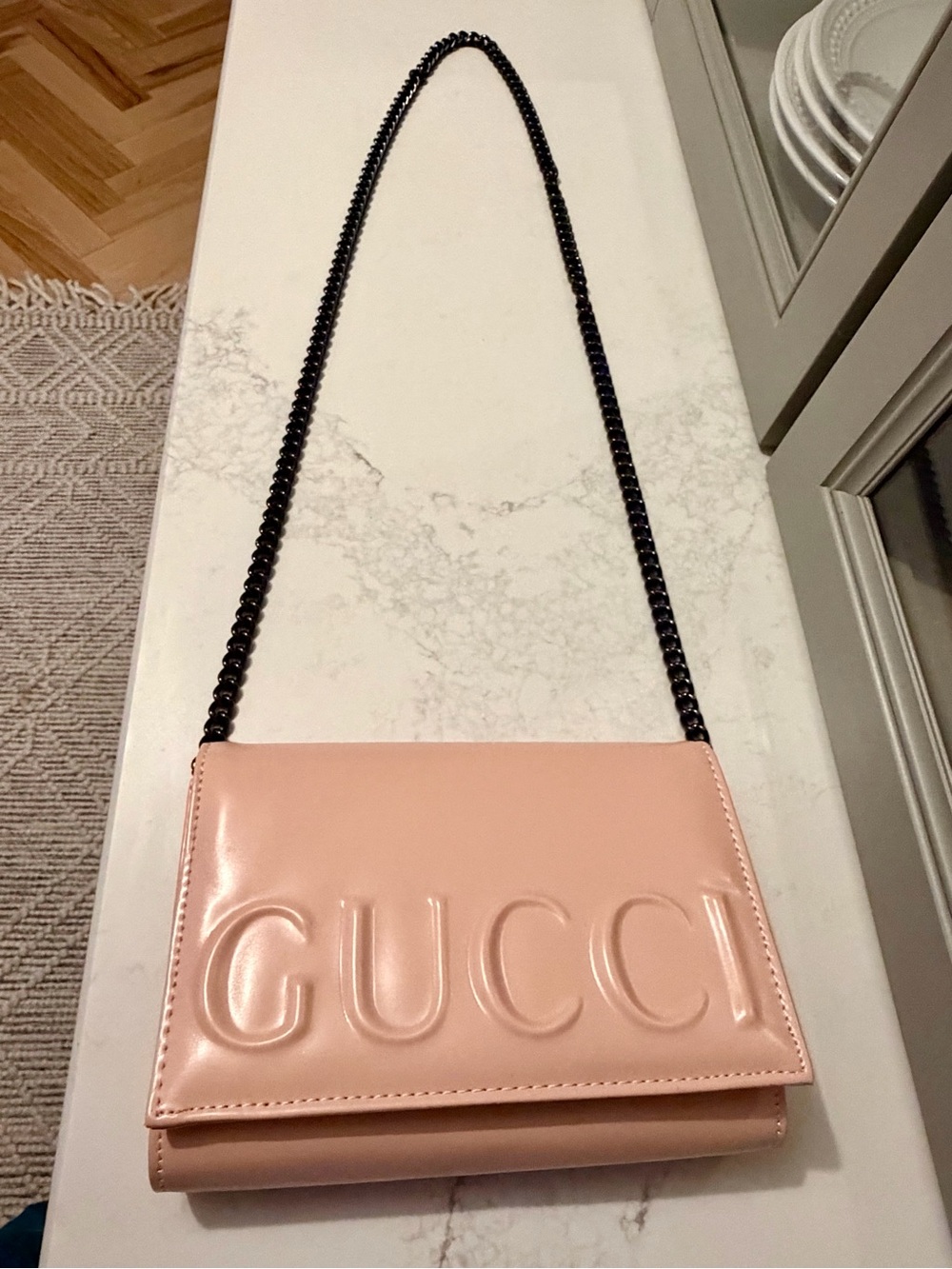 Faux Gucci Blush Pink Patent Leather Shoulder Chain Bag
